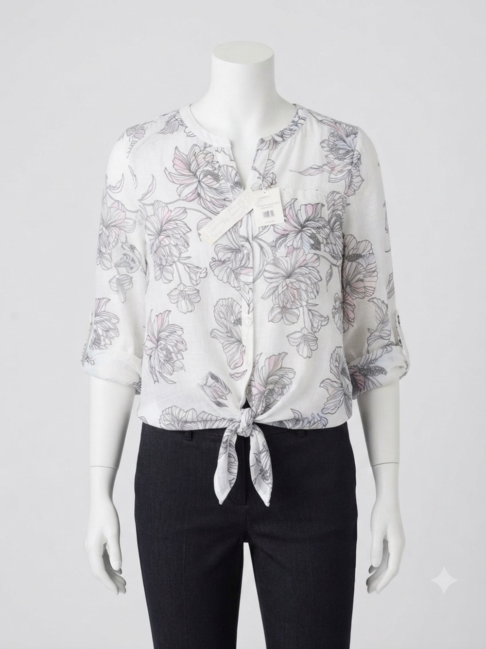 Zac & Rachel White Floral Button-Front Blouse with Pink & Black Accents